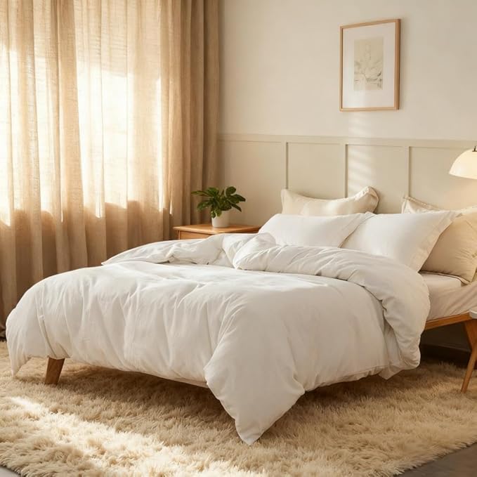 Simple&Opulence French Linen Duvet Cover Set 78" x 86"- 3 Pieces (1 Comforter Cover,2 Pillowcases)- Natural Flax Cotton Blend-Solid Color Breathable Farmhouse Bedding-Off White, Full