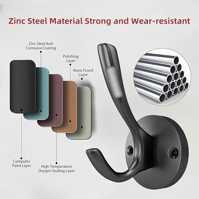 ZUONAI Black Coat Hooks 4 Pack Matte Black Hooks for Hanging Coats and Hat Hook Door Towel Hooks for Bathrooms Wall Mounted Double Metal Robe Hook Kitchen Hanger Sturdy Coat Locker Single