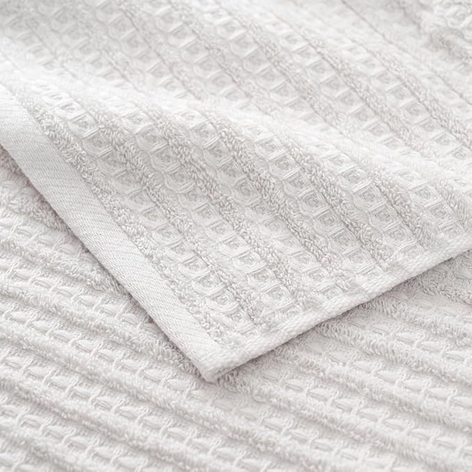sense gnosis Light Grey Waffle Hand Towel Set of 2 Super Soft 100% Cotton Terry Striped Pattern Ultra Absorbent Hand Towel for Bathroom 13 x 29 Inch