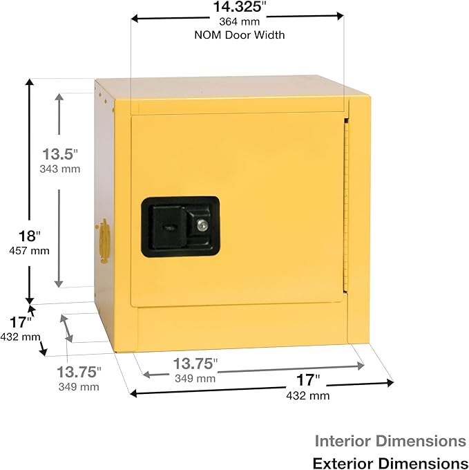 Eagle American Made 2 Gallon F﻿lammable Liquid Storage Cabinet, Manual-Close Space Saver Fireproof Cabinet for Schools, Garages, Manufacturing Facilities, 17" x 17" x 18", 1901X