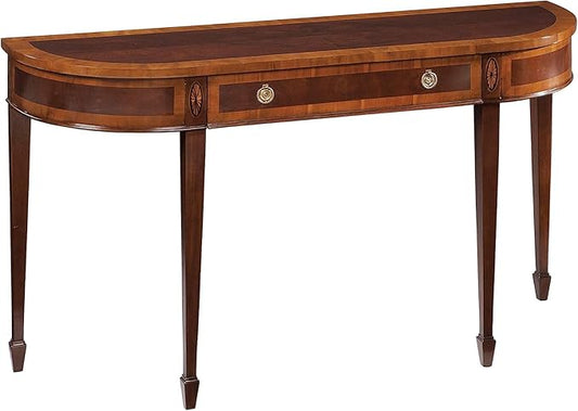 Hekman Furniture Copley Place Sofa Table - Yewood Border, Swirl Wood Inset, Wooden Inlay & Brass Hardware Refined Demilune Console for Traditional or Transitional Spaces Best Home Decor Piece