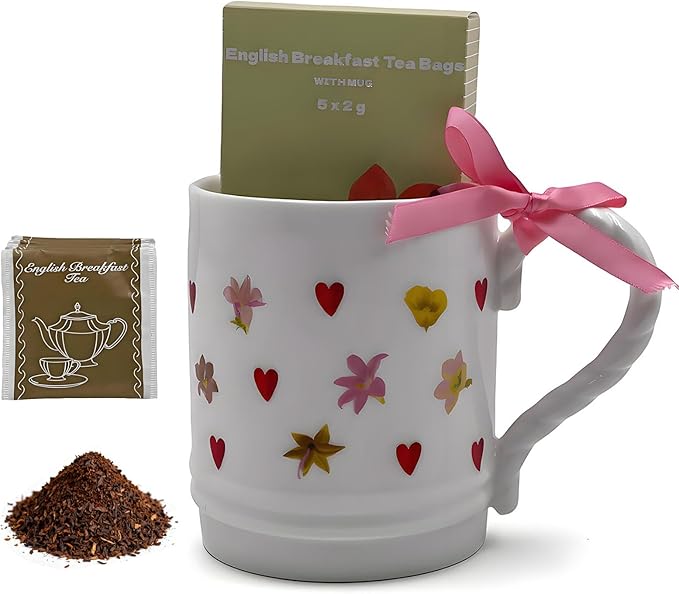 Cute Coffee Mugs Funny Coffee Cup and English Breakfast Tea Set, Reusable Porcelain Cups Coffee Ceramic Cup as Christmas & New Year Gift Ideas for Women and Men(Love flower)