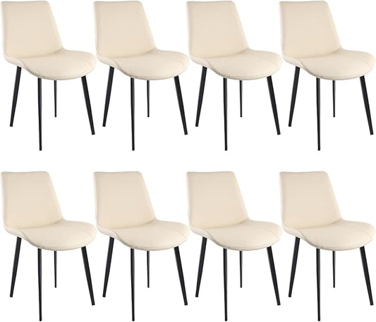 Dining Chairs, Modern PU Leather Dining Room Chair with Sturdy Metal Legs, Upholstered Seat Dinner Chairs Accent Side Chairs for Indoor Kitchen Living Room (Beige, Set of 8)