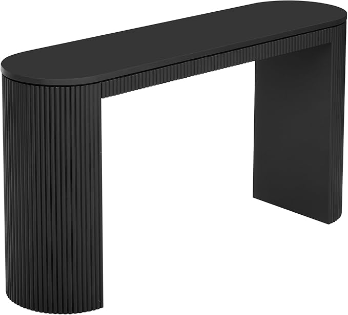 58.2-Inch Console Table with Dual Drawers, Pine Veneer, Natural Wood Grain, Striped Design, Arched Legs, Adjustable Feet for Living Room, Hallway, Foyer