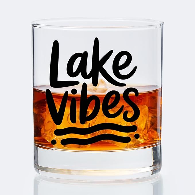 Lake Life Gifts Old Fashioned Whiskey Glasses, Gifts for Lake Lovers, Lakes Vibes 10 oz Rocks Barware Cup for Cocktail Drinks Scotch Bourbon Liquor