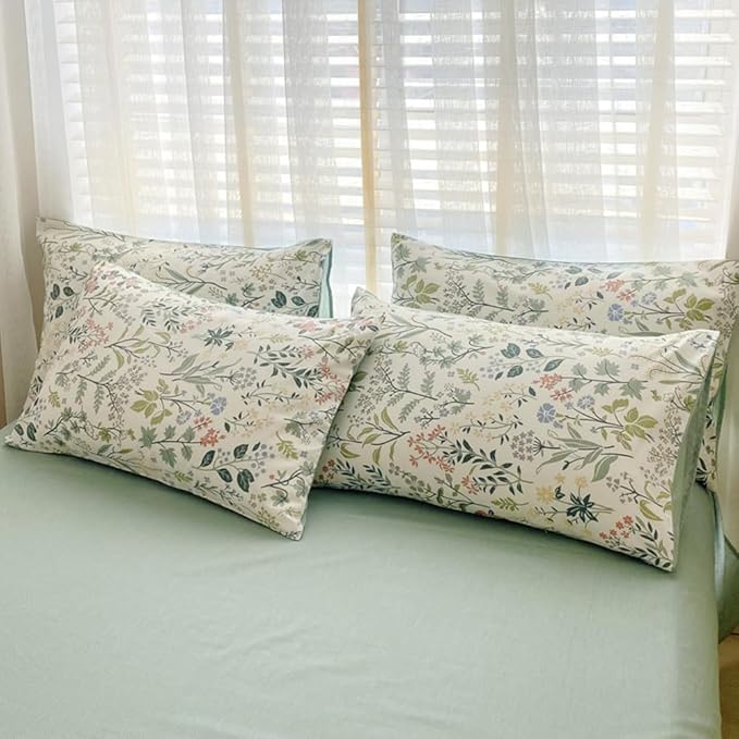 Botanical Floral Duvet Cover Twin Fresh Soft 100% Cotton Comforter Cover Floral Print Cottagecore Bedding Set with 2 Pillowcases Vintage Country Wildflower Comforter Cover with Zipper Closure Twin