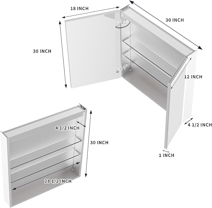 GroGro LED Lighted Bathroom Medicine Cabinet with Mirror,30" W x 30" H Medicine Cabinet with Lights,Surface or Recessed Mounting,Defog,Dimming,3-Color Temperature Adjustment