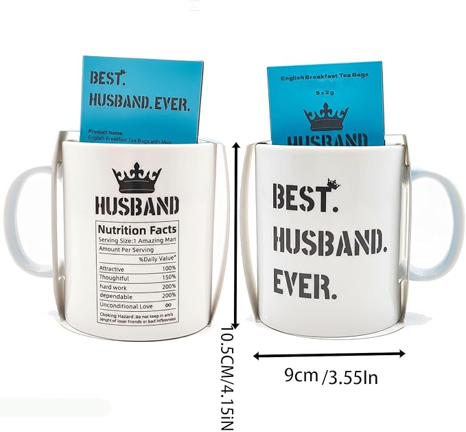Gifts for Husband Porcelain Coffee Mugs and English Breakfast Tea Set Reusable Large Ceramic Cups Funny Mug as Birthday Anniversary Day Best Gift for Men