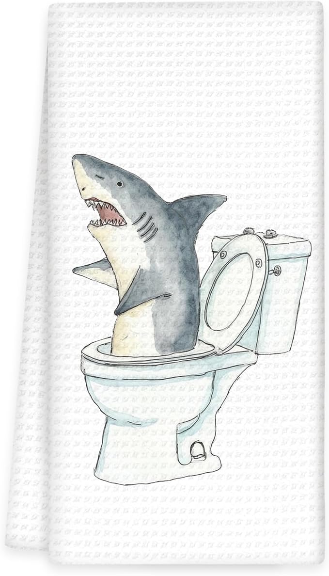 Funny Shark Kids Bathroom Hand Towels, Gifts for Shark Lovers Kids Boys Girls, Sea Life Nautical Ocean Animal Decor for Bathrooms, Funny Sharks Hand Towels for Bathroom Washroom,16x24In
