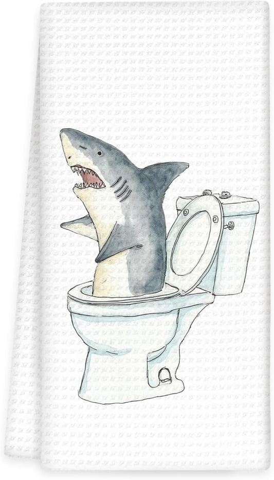 Funny Shark Kids Bathroom Hand Towels, Gifts for Shark Lovers Kids Boys Girls, Sea Life Nautical Ocean Animal Decor for Bathrooms, Funny Sharks Hand Towels for Bathroom Washroom,16x24In