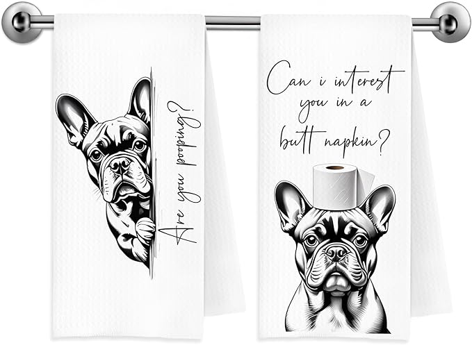 Funny French Bulldog Hand Towels, Frenchie Dog Bathroom Decor, Gifts for French Bulldog Lovers Decorative Hand Towels for Bathroom Washroom Restroom Toilet, 16x24 Inch Set of 2