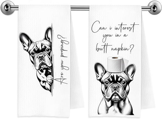 Funny French Bulldog Hand Towels, Frenchie Dog Bathroom Decor, Gifts for French Bulldog Lovers Decorative Hand Towels for Bathroom Washroom Restroom Toilet, 16x24 Inch Set of 2