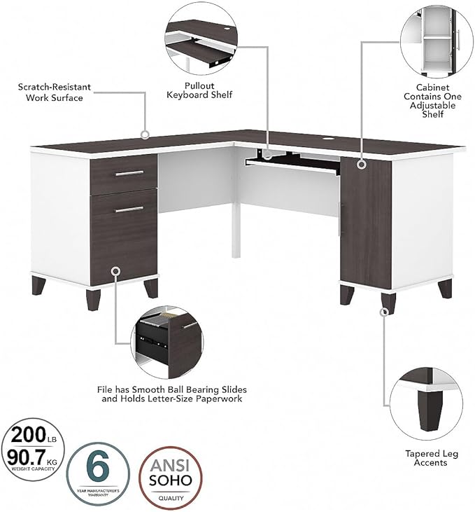 Bush Furniture File Drawer Accommodates Letter-Size documents While Box Drawer Stores Office Supplies and Utensils