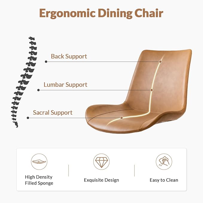 Dining Chairs, Modern PU Leather Dining Room Chair with Sturdy Metal Legs, Upholstered Seat Dinner Chairs Accent Side Chairs for Indoor Kitchen Living Room Restaurant (Brown, Set of 6)