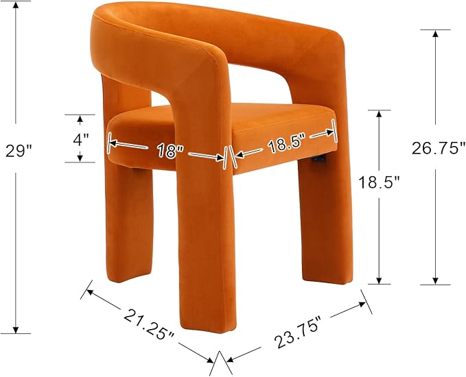 Set of 3 Modern Velvet Fabric Upholstered Dining Chairs with Open-Back, Cute Barrel Side Chairs Kitchen Armchair Accent Chairs for Dining Room Bedroom, Orange