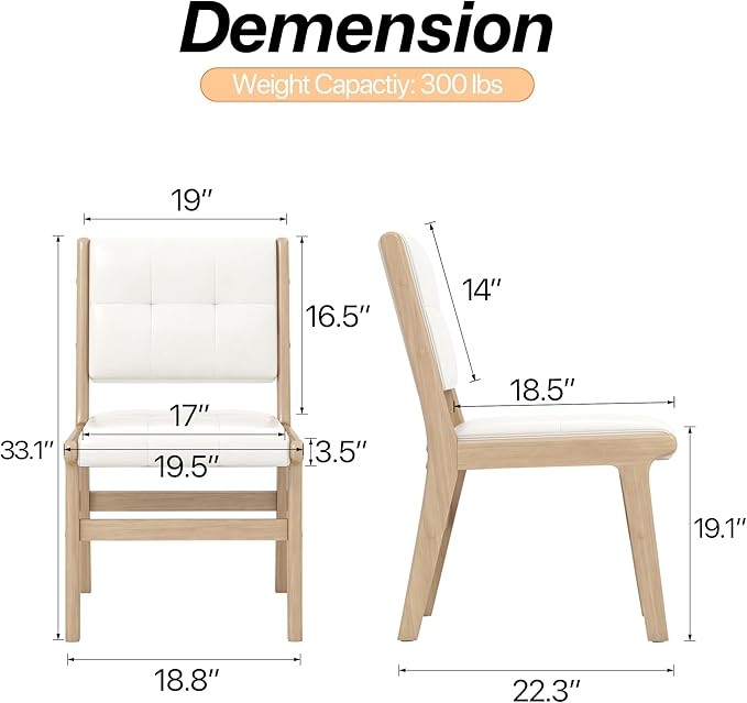 KCC Modern PU Leather Dining Chairs Set of 4, Upholstered Kitchen Chairs with Solid Wood Legs and Comfortable Seat for Dining Room/Lounge/Bedroom(White)