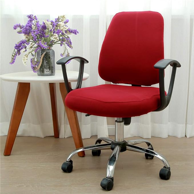 Computer Office Chair Cover, Split Protective & Stretchable Rotating Armchair Slipcover, Washable Dining Chairs Covers (Wine Red)