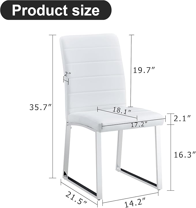 Modern Dining Chairs Set of 4, White Faux Leather Kitchen Chairs, Upholstered Armless Dining Room Chair with Gold Mental Legs Heavy Duty, Comfortable (White Chairs, Set of 6)