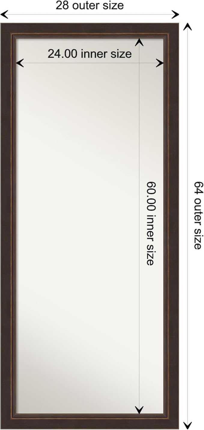Amanti Art Bronze Full Length Mirror, 64x28 Lara Bronze Tall Free Standing Body Wall Mirror Full Length for Dressing, Traditional Wood Frame, Lean on Floor or Hang, Wall Decor
