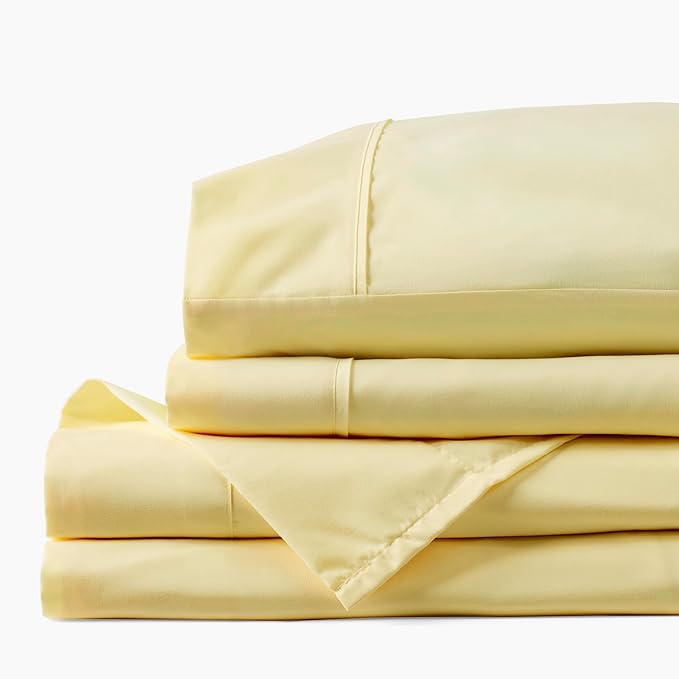 PeachSkinSheets Buttercream Yellow Sheet Set - 1500tc Level of Softness - Extra Soft Cooling Sheets for Hot Sleepers and Night Sweats - Queen Size