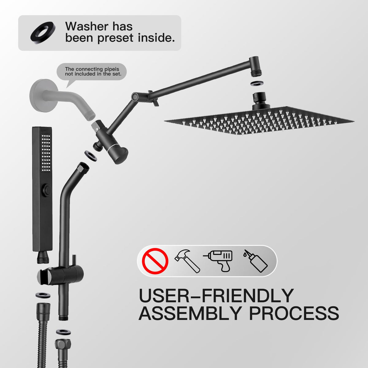 All Metal 10" Shower Head with Handheld, Built-in Power Jet Mode