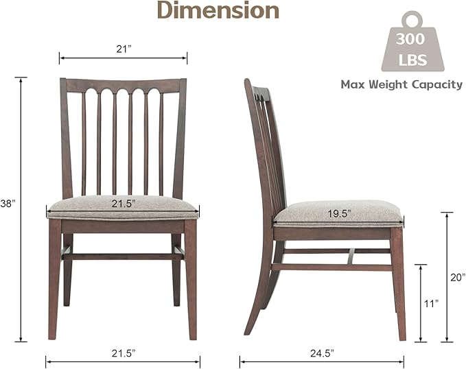 chairus Upholstered Kitchen Chairs Set of 2, Walnut Wooden Barrel Dining Chairs with Slat Back Double-Layer Cushion Farmhouse Accent Chairs for Dining Room/Living Room/Restaurant, Chenille Brown