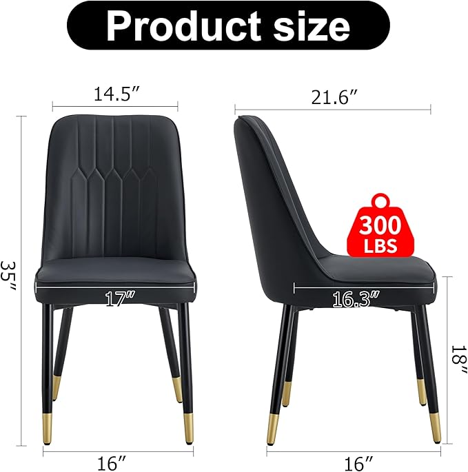 Dining Chairs Set of 4，Modern Dining Chairs, Equipped with PU Leather Backrest Cushions and Black Metal Legs, Suitable for Restaurants, Kitchens, and Bedrooms Dining Room Chairs