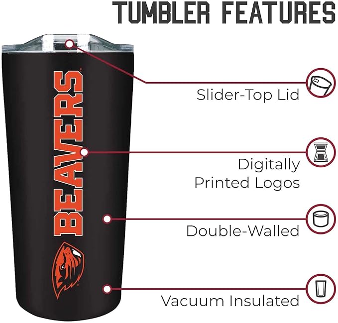 Campus Colors NCAA Stainless Steel Tumbler perfect for Gameday - 18 oz - Double Walled - Keeps Drinks Perfectly Insulated (Oregon State Beavers - Black)