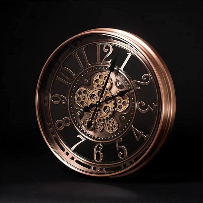INFINITY TIME 21 Inch Moving Gears Wall Clock,Large Metal Wall Clock for Modern Farmhouse Living Room Decor,Copper Arabic Numeral,House Warming Gifts New Home