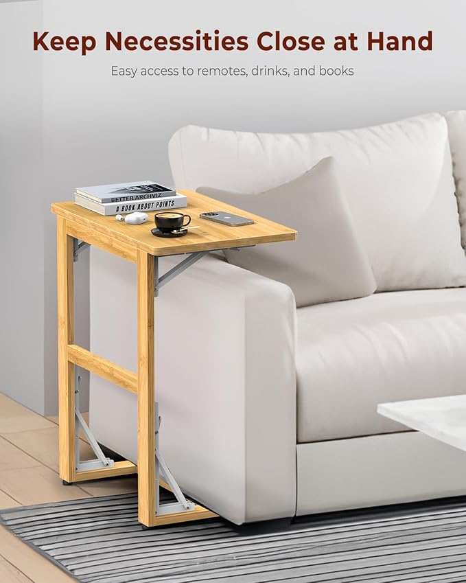 Tatub 24'' Folding TV Tray Table, C Shaped End Table for Couch, Small Sofa Side Laptop Desk