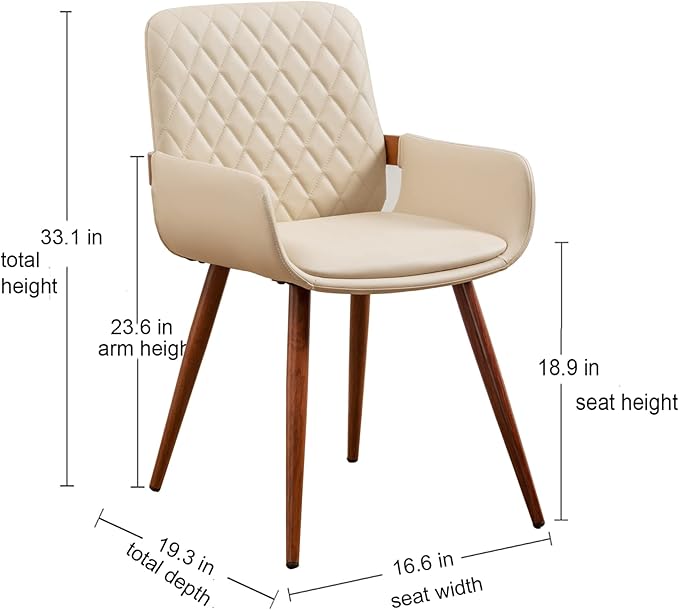 LUNLING Mid Century Modern Faux Leather Dining Room Chairs Set of 4 Upholstered Seat Metal Legs Chairs Cream White Faux Leather Kitchen Chair Reception Room Chair 4PCS
