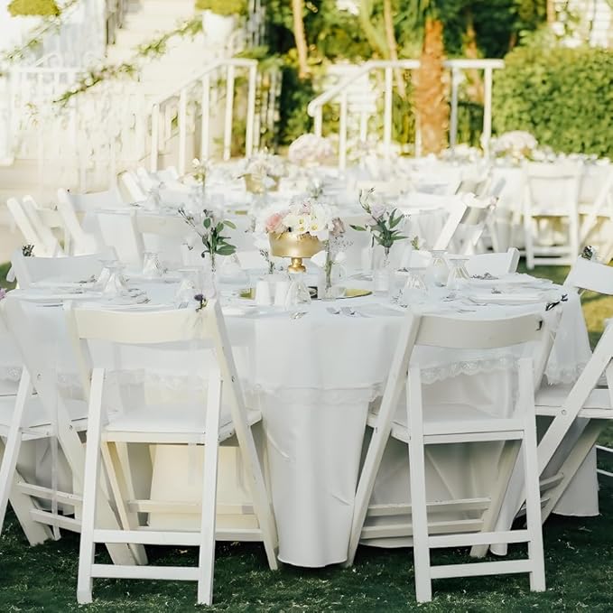Cuckan 120 Inch Round Tablecloth, 2 Pack White Stain Resistant and Wrinkle-Free Polyester Table Cover for Wedding, Banquet, Party, Restaurant– [White], [2-Pack]