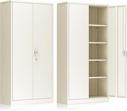 INTERGREAT Metal Storage Cabinet,72" Tall Steel File Cabinets with Locking Doors and Adjustable Shelves,Steel Storage Cabinet for Office,Home,Garage,Gym,School(Grey
