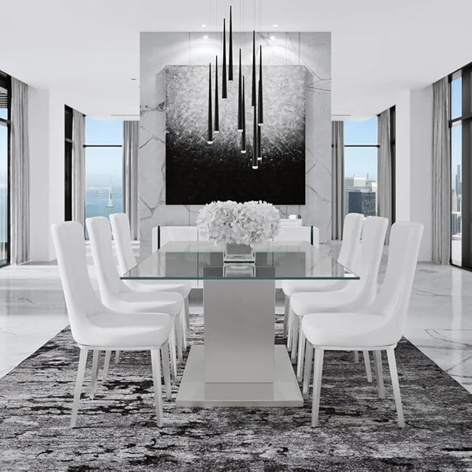 ZURI Modern Norma Dining Chair - White with Brushed Stainless Steel Base