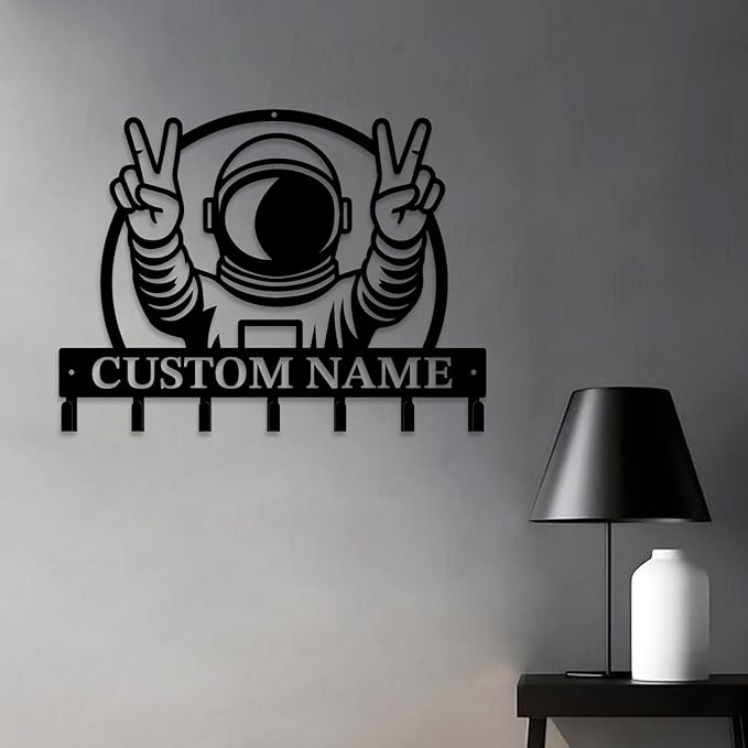 Personalized Custom Astronaut UFO Metal Wall Keys Hooks,Clothes Hooks Astronaut Art coat racks,door holder,Black Astronaut decorations for home,Entrance doors,Hallway, Bedroom,Keys,Hats (Style I)