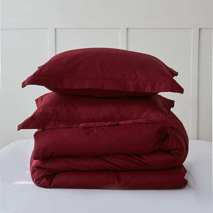 Simple&Opulence French Linen Duvet Cover Set 104"x 92"- 3 Pieces (1 Comforter Cover,2 Pillowcases)-Natural Flax Cotton Blend-Solid Color Breathable Farmhouse Bedding-Burgundy, King