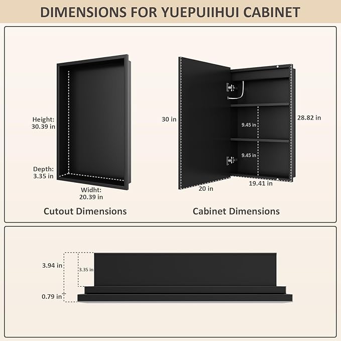 20X30 Inch Recessed Lighted Medicine Cabinet with Mirror, Adjustable 3-Color LED Mirrored Medicine Cabinet with Brightness Dimming, Defogger, Bathroom Mirror with Storage
