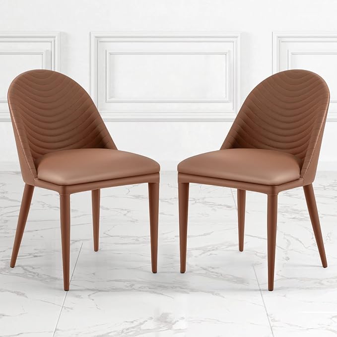 No Assemble Required Dining Chairs Set of 2, Modern Full Assembled Faux Leather Upholstered Side Chair with Backrests, Dinner Chairs for Kitchen Dinning Room, Brown