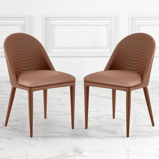 No Assemble Required Dining Chairs Set of 2, Modern Full Assembled Faux Leather Upholstered Side Chair with Backrests, Dinner Chairs for Kitchen Dinning Room, Brown
