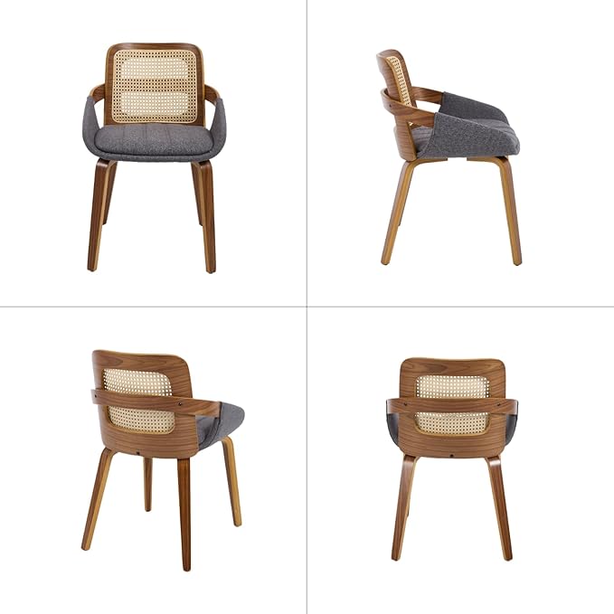 DUOMAY Modern Linen Dining Chairs Set of 4, Cane Back Room Chairs with Solid Wood Legs Kitchen Chairs for Living Room, Restaurant, Grey