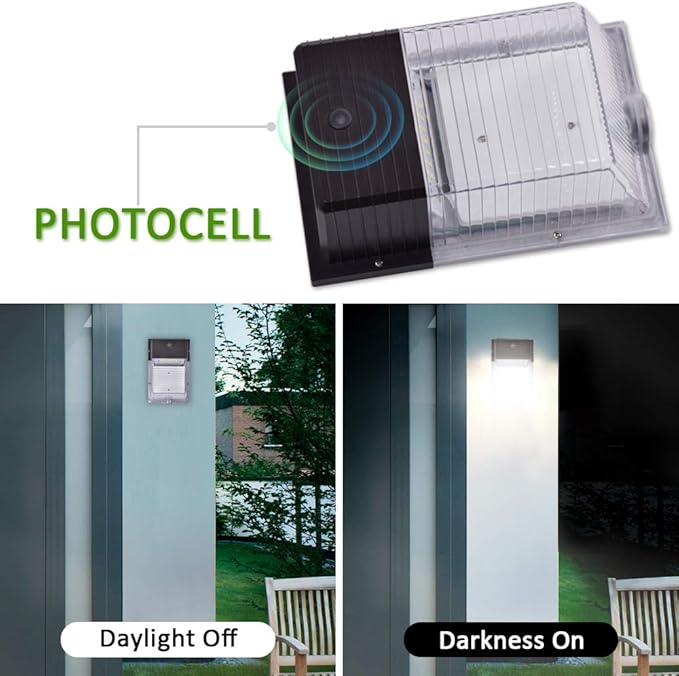 LED Wall Pack Light,30W 4050lm 5000K(Dusk to Dawn Photocell,IP65 Waterproof), 400W Equiv. AC100-277V, ETL DLC Listed 5-Year Warranty Outdoor Security Lighting