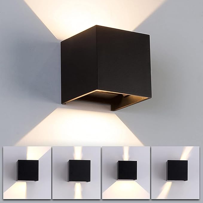 2 Pack Outdoor Sconces Wall Lights LED 20W Exterior/Interior Up and Down Lights IP65 Waterproof Modern Outdoor Lighting Fixtures Square Aluminum Wall Mount Light Black 3000K Warm Lights