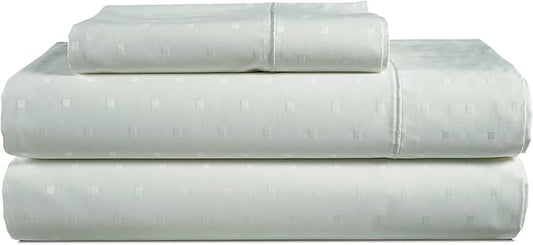 LANE LINEN 100% Egyptian Cotton Bed Sheets Twin Extra Long Sheet Set, Sateen Weave, Luxury Hotel Sheets, Perfect for Dorm Room & Hospital Beds, Jaquard Swiss Dot - Mineral