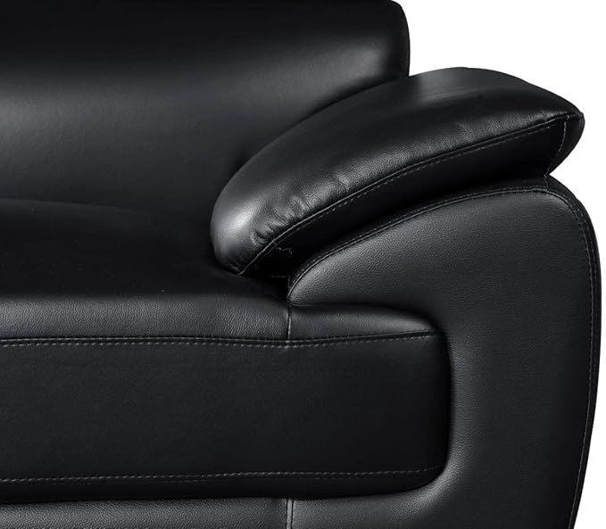 Blackjack Furniture 4571 Veal Collection Modern Genuine Leather Loveseat with Adjustable Headrest, Sturdy Wood Frame and Stainless Steel Legs, Stylish Living Room Love Seat, Black