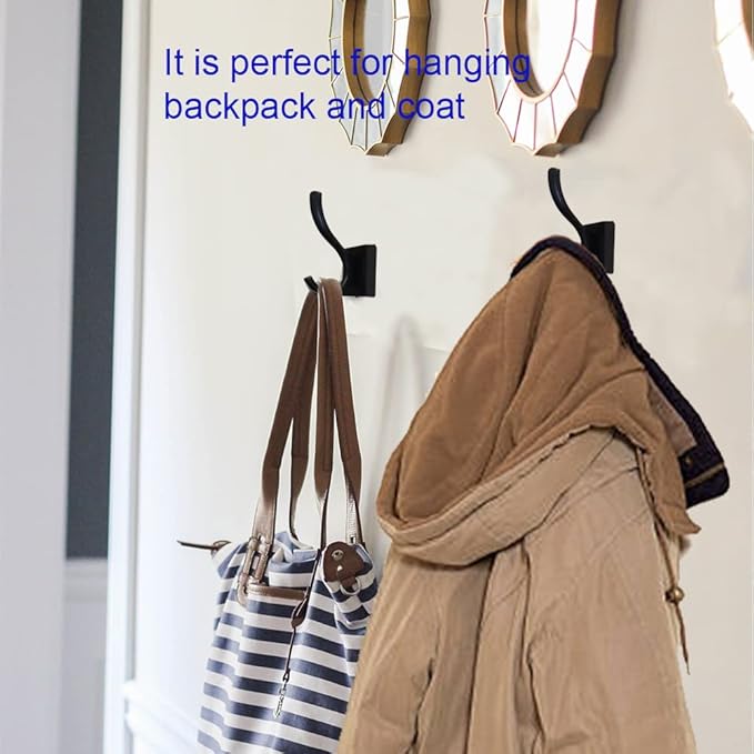 Black Coats Towels Hooks 6 Pack Towel Robe Clothes Coat Hooks,Heavy Duty Wall Mount Hooks for Bath Bedroom Kitchen Pool Garage Hotel (Black 6)