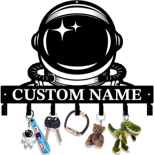 Personalized Custom Astronaut UFO Metal Wall Keys Hooks,Clothes Hooks Astronaut Art coat racks,door holder,Black Astronaut decorations for home,Entrance doors,Hallway, Bedroom,Keys,Hats (Style B)