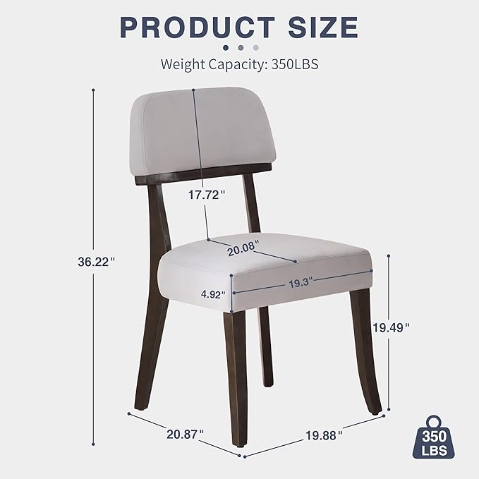 Modern Wood Dining Chairs Set of 2, Velvet Upholstered Kitchen Chairs with Open Curved Backrest & Black Hardwood Legs for Vanity, Living Room, 350 LBS Capacity, Grey