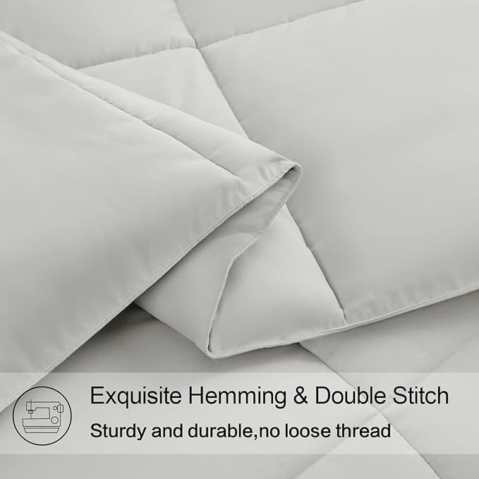 EASELAND Twin XL Down Alternative Comforter - Quilted Duvet Insert for All Seasons, Soft Lightweight with Corner Tabs, Summer Winter Warm Bedding, Light Grey 68×92 Inches