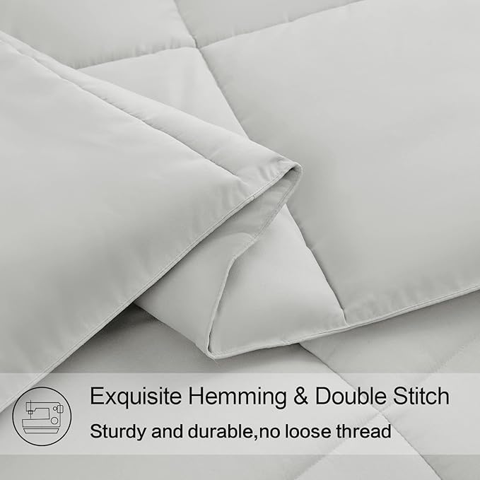 EASELAND Queen Size Down Alternative Comforter - Quilted Duvet Insert for All Seasons, Soft Lightweight with Corner Tabs, Summer Winter Warm Bedding, Light Grey 88×88 Inches