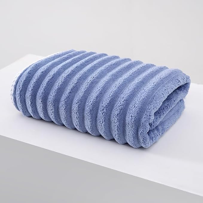 Soft Bath Sheet Towels, 35x70 inches Microfiber Ribbed Oversized Bath Towels Extra Large for Bathroom, Home, Hotel, Spa, Beach, Pool, Gym (Bath Sheet - Set of 2, Blue)